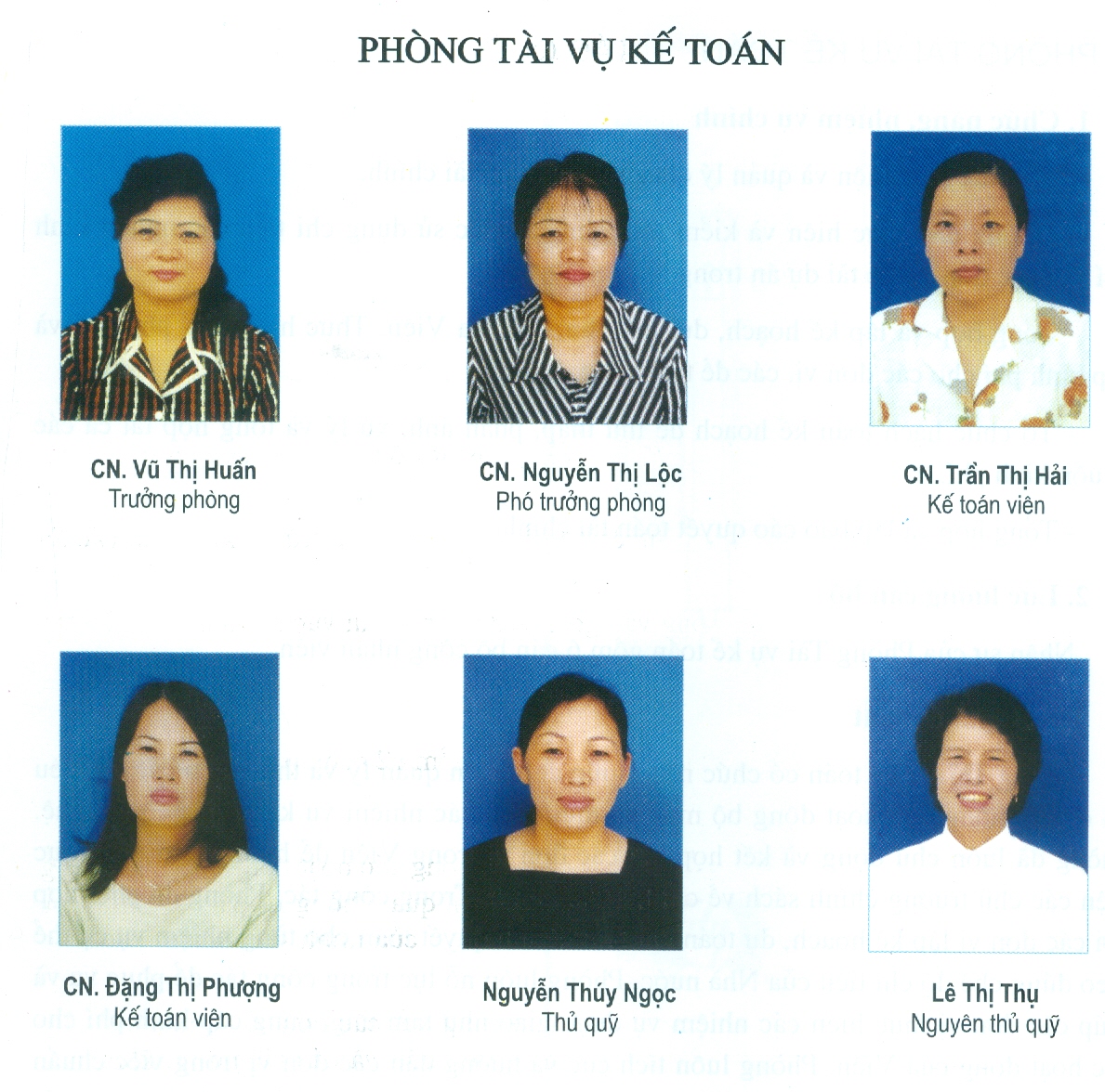 Phòng Tài vụ - Kế toán Viện Di truyền Nông nghiệp năm 2004